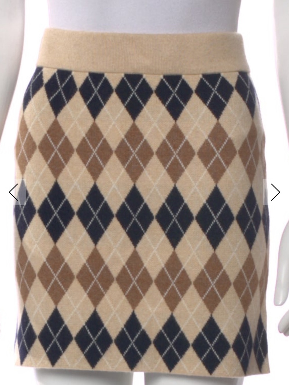 KULE Argyle Knit Mini Skirt - Beige, Navy & Brown